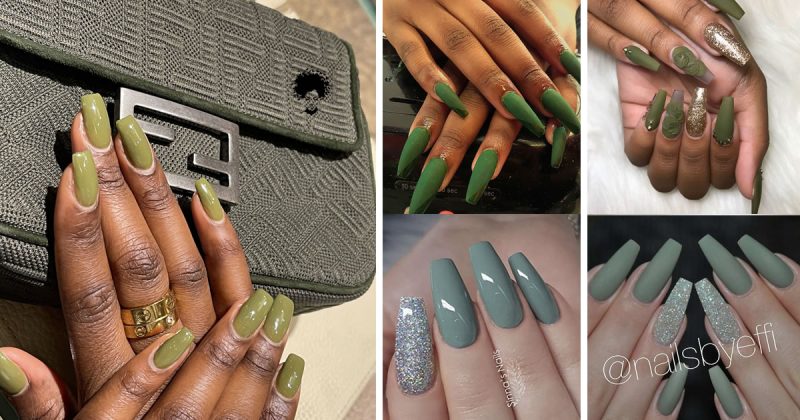 80 Cute Nail Art Design Ideas With Pretty & Creative Details : Matte Green and Glitter