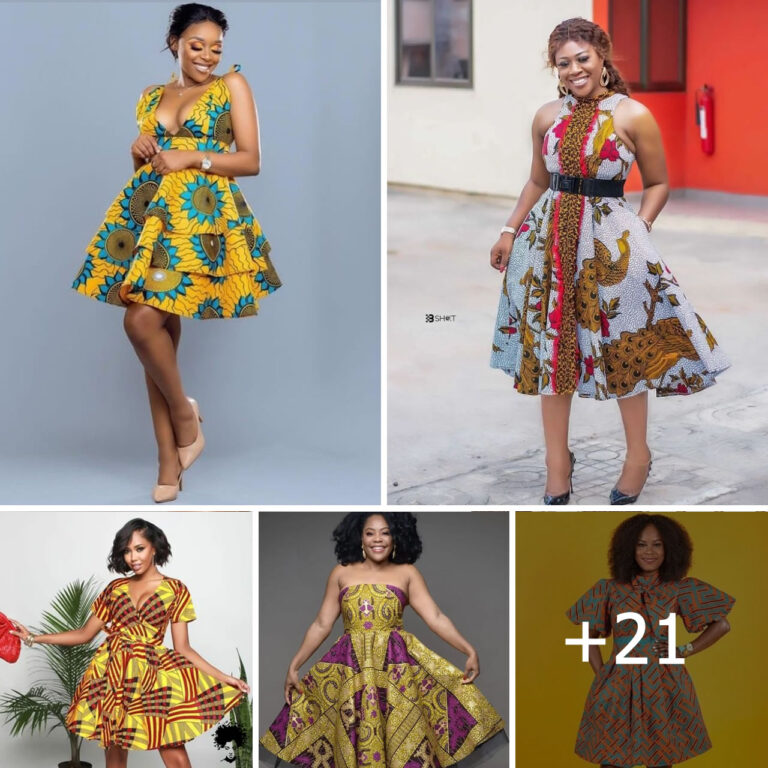 40 PHOTOS:  Beautiful Ankara Midi Flare Gown Styles