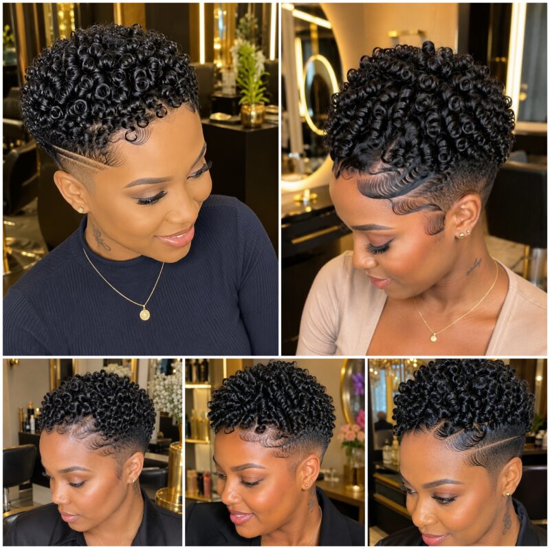 Curly Taper Crowns with Shaved Side Accents