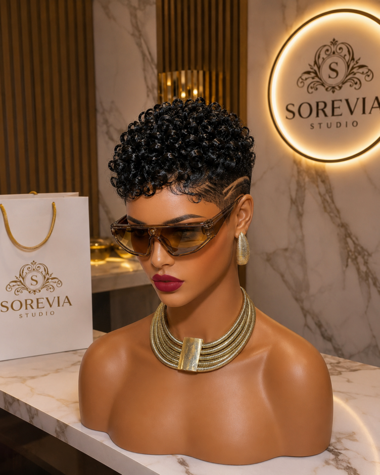 Deep Black Curls and Sharp Dual Razor Lines Define Premium Pixie Craftsmanship #africanprintdesigners